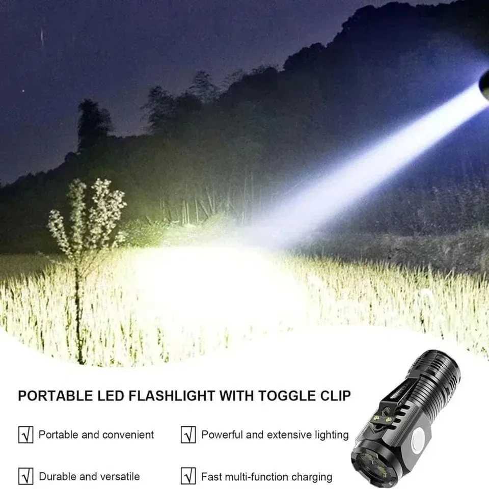 Powerful Tactical Flashlight 3LED USB Rechargeable High Power Mini Flashlight with Magnet Waterproof Camping Hiking Emergency XJ250529