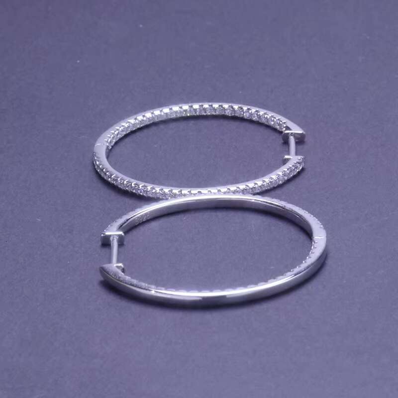 2023 Statement Fine Fashion Jewelry 925 Sterling Silver Women Female White Big Moissanite Hoops Earrings Diamond