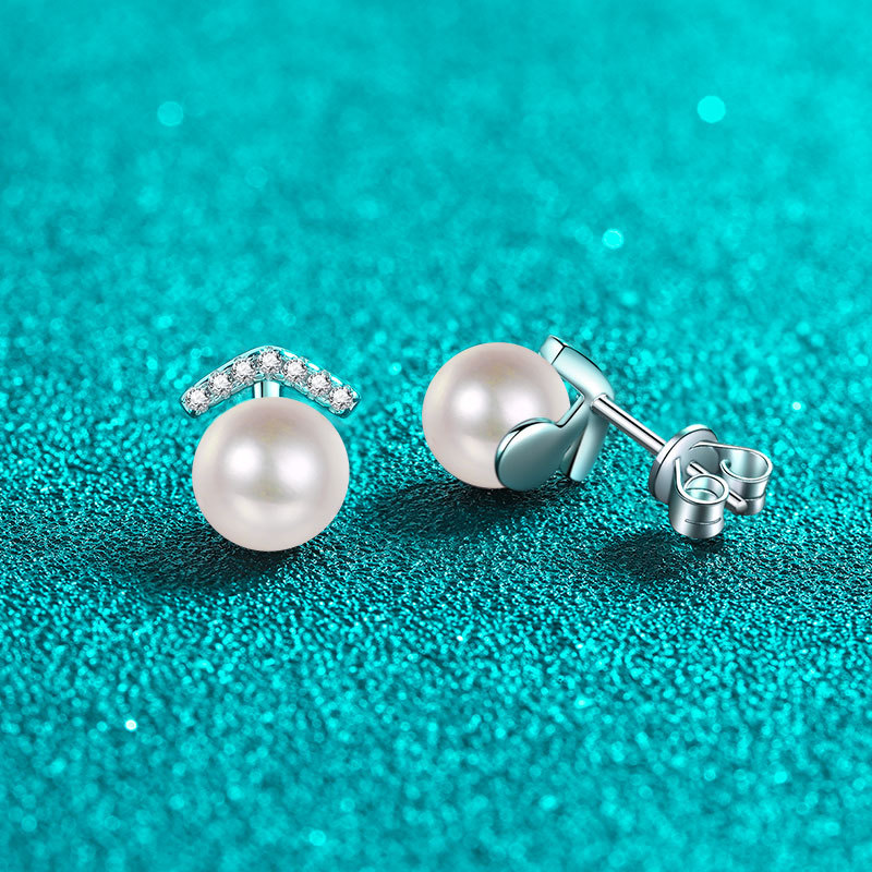 Sterling Silver Earrings with PT950 Gold Plating Freshwater Pearls and Moissanite Studs Minimalist Luxury Jewelry for Women