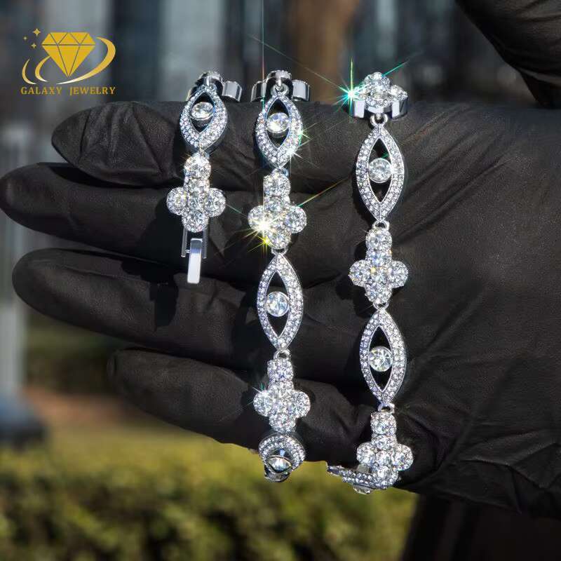 Iced Out Hiphop Jewelry 10mm 925 Sterling Silver Chain Infinity Cross Evil Eye Moissanite Cuban Link Bracelet Mens Chain