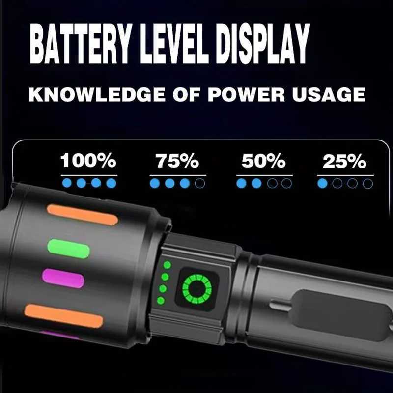 Most Powerful LED Flashlight Rechargeable LED Flashlights High Power Zoom Torch Light Long Range Tactical Lantern Camping XJ250529