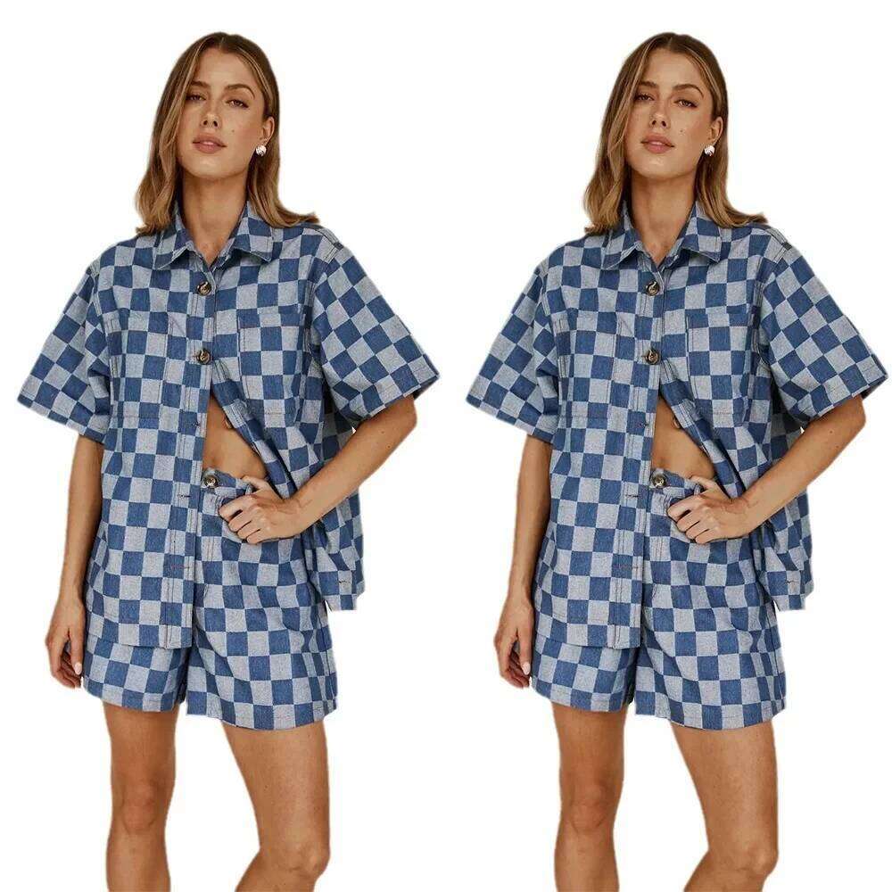 Women's Wear Casual High Waist Women's Denim Shorts Set Short Sleeve Fashionable Summer Independent Station Cross-Border Style 16883