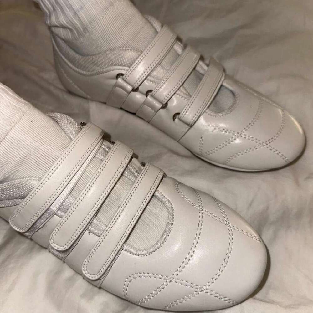 Cowhide Version ~ Korean Style Casual Sneakers with Velcro Flat Training for Women 2025 New Mary Jane Agan Shoes
