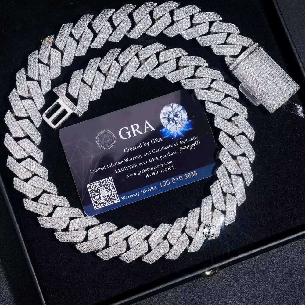 20MM W Gold Chains for Men Prong Chocker S Personalize Iced Out Chain Hip Hop Designer JewelryCuban k Necklace 3 Row Moissanite