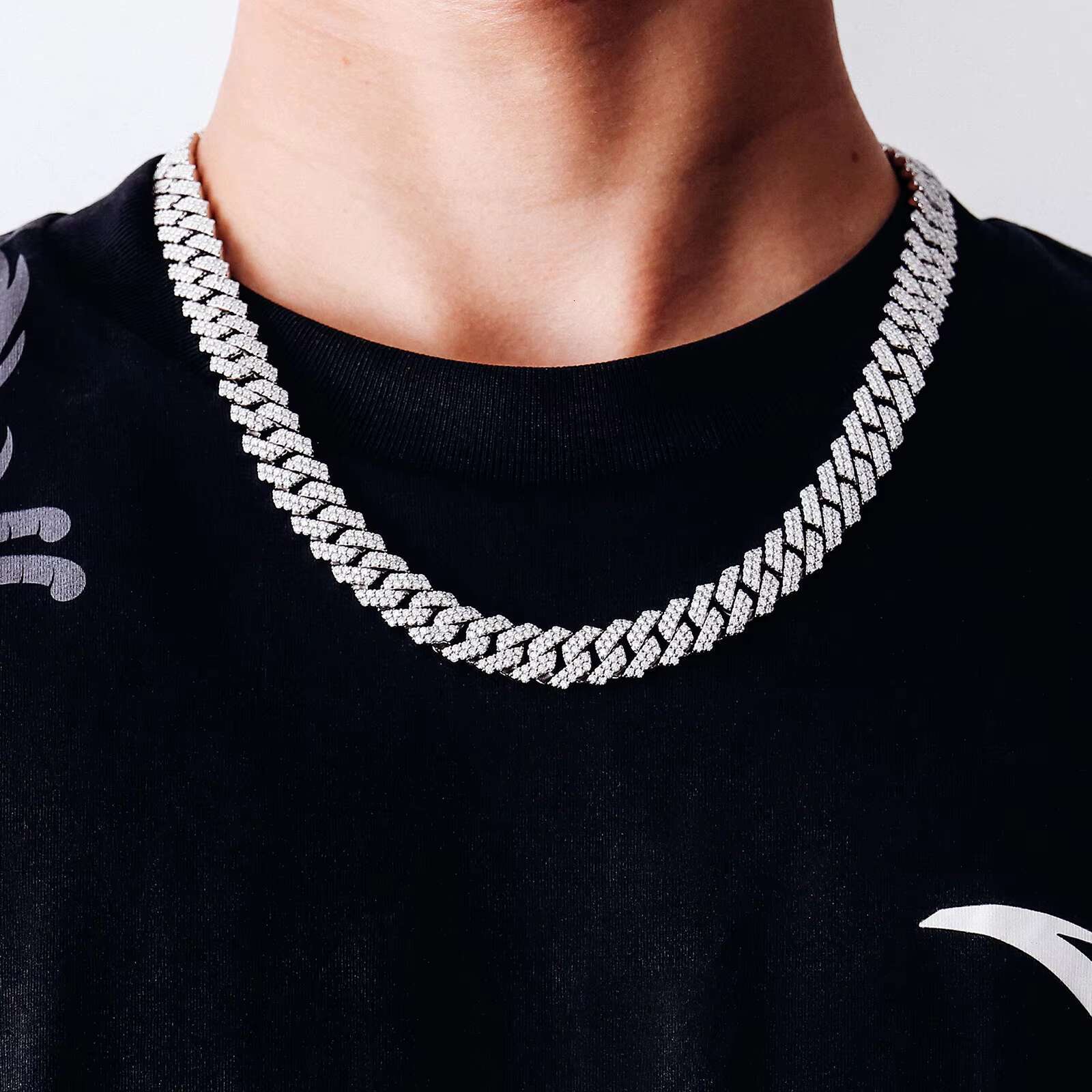 Hip Hop Style Cool 10MM 2rows Cuban Link Chain 925 Sterling Silver Moissanite Hiphop Fine Jewelry Women Men Necklace Bracelet
