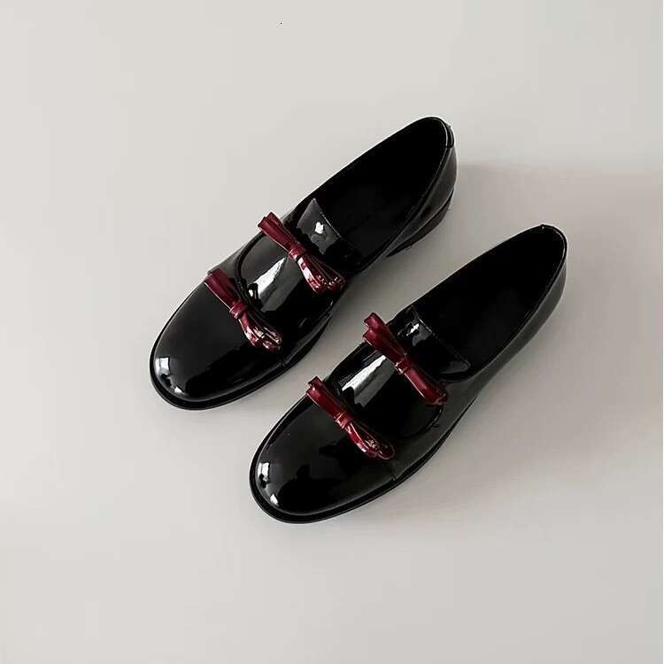 Genuine Leather Double Bowknot Women's Loafers 2025 Spring New Chunky Heel Round Toe Mary Jane Shoes