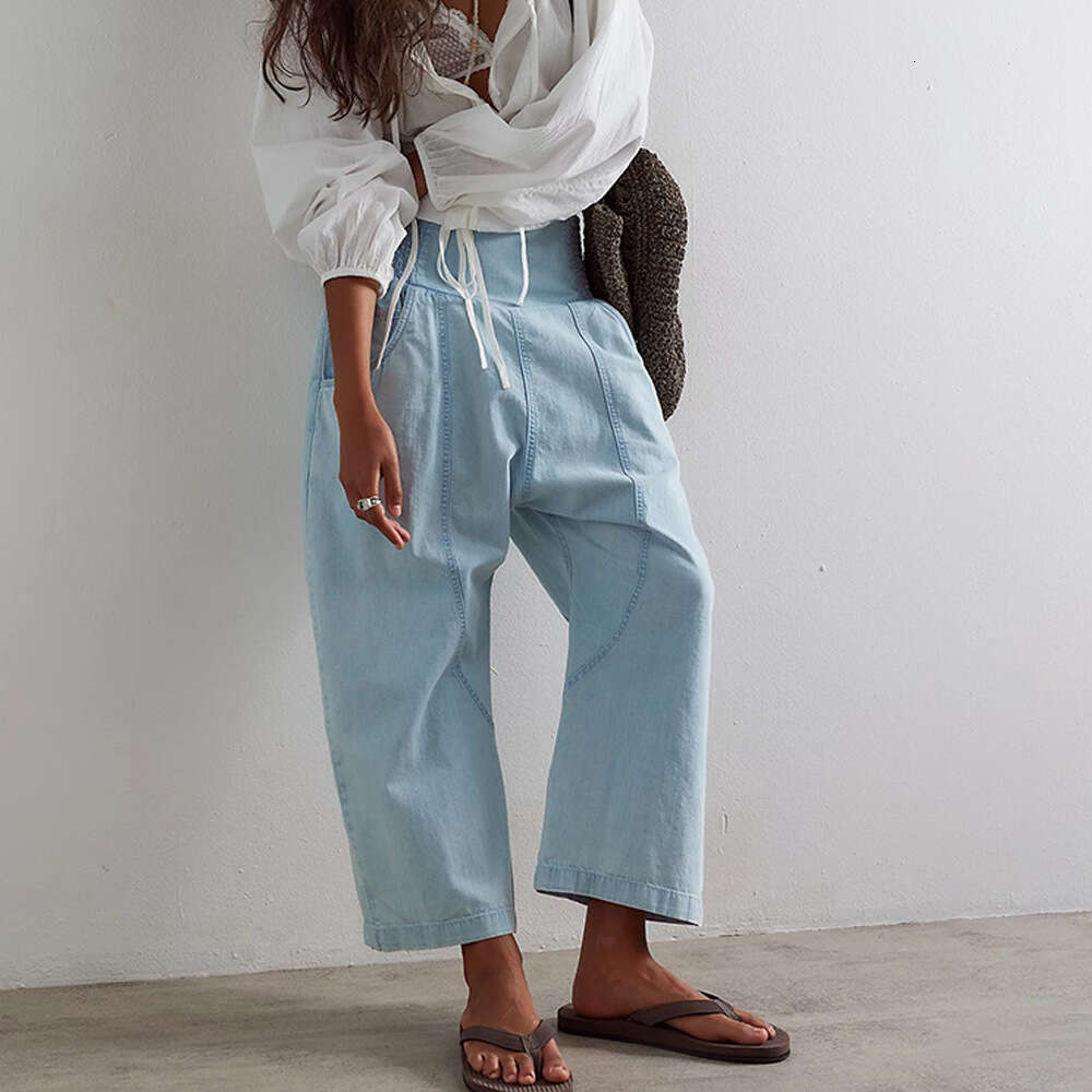 Harem Jeans For Women Autumn New Washed Mid-Waist Straight Cropped Pants B5