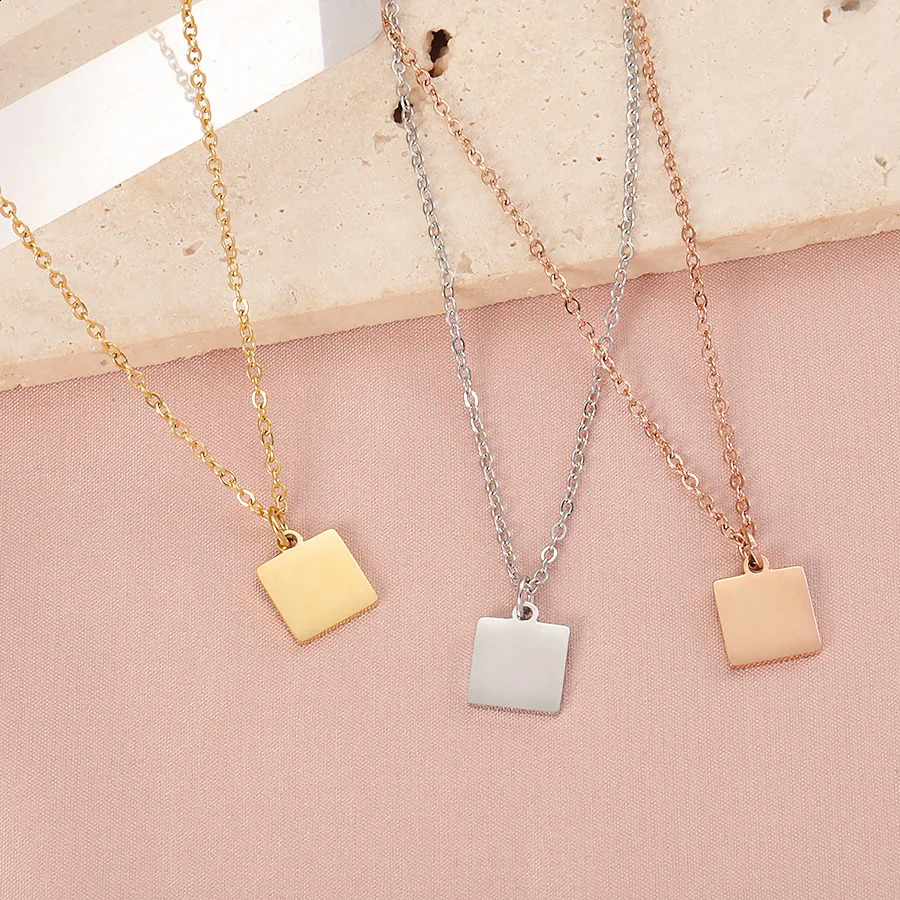 10pcs lot Square size 10x10mm Small Pendant 304 stainless steel women fashion necklace 250519