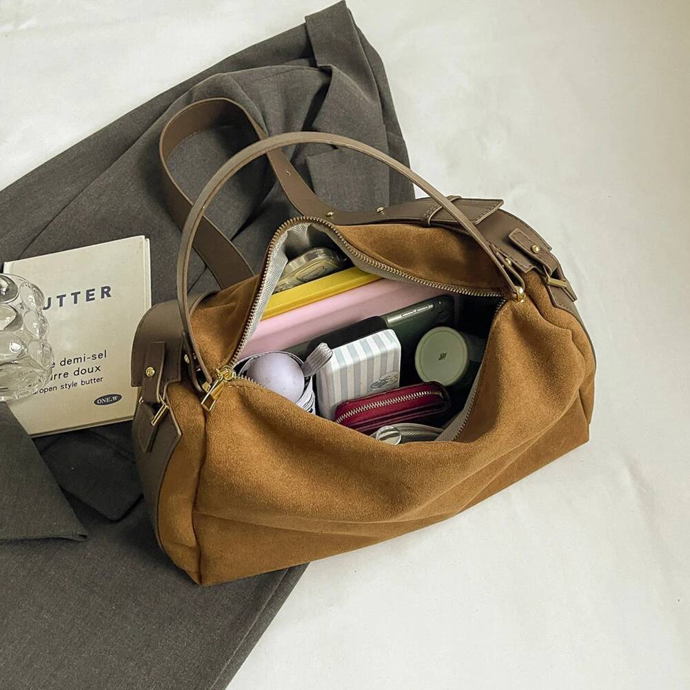 Women Suede Tote Large Capacity Shoulder Adjustable Strap Crossbody Slouchy Bag Daily Casual Fashionable Shoppingbag
