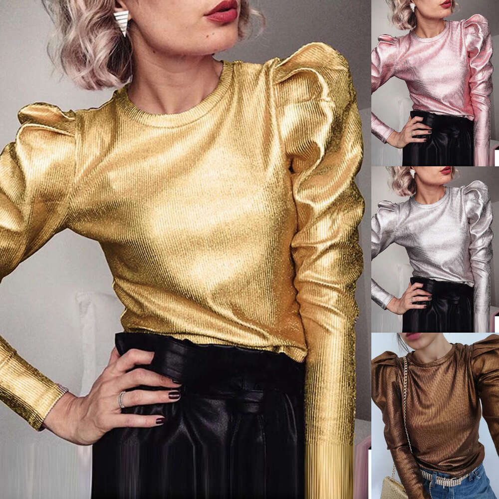New Spring And Autumn Punk Style For Women, Gold Foil Bright Color T-Shirt In Four Colors B5