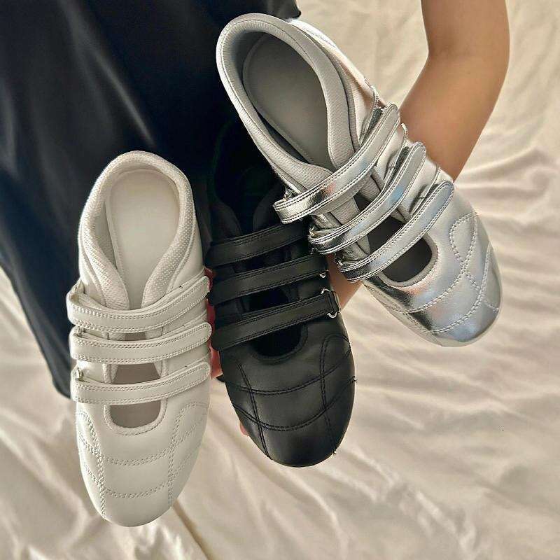 Cowhide Version ~ Korean Style Casual Sneakers with Velcro Flat Training for Women 2025 New Mary Jane Agan Shoes