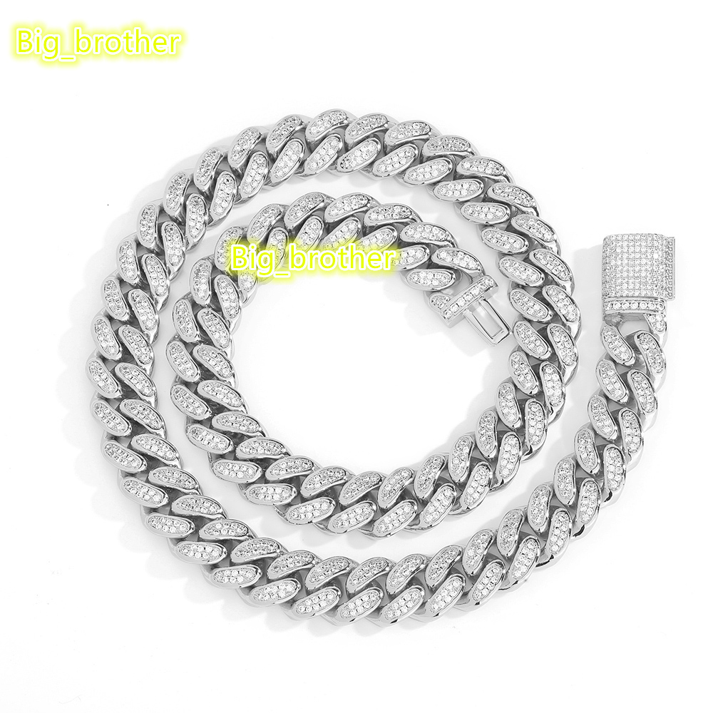 NUOYA Hight Quality D Color Vvs Moissanite Cuban Chain Iced Out Two Row Diamond Cuban Link Chain Hip Hop Jewelry for Men Women
