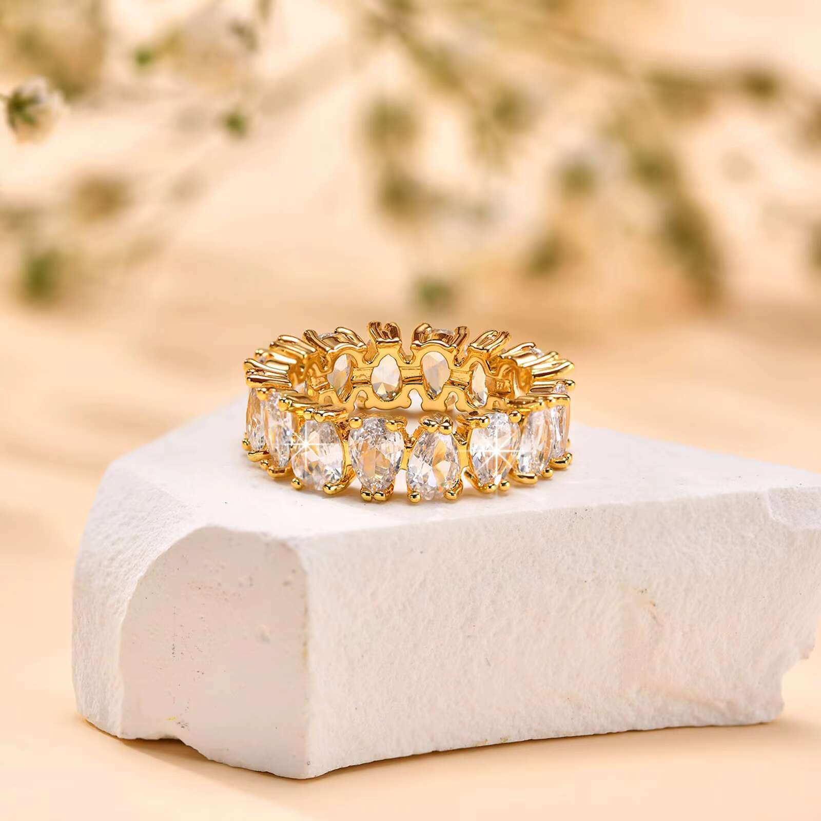 Vnox Jewelry Fashion Rings Baguette Diamond Eternity Gemstone Rings for Women