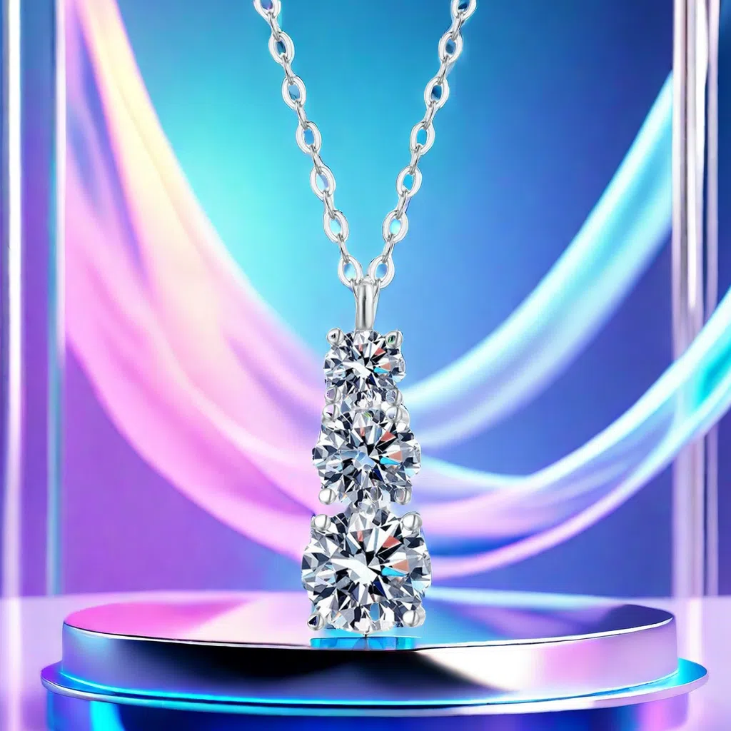 S925 sterling silver plated with PT950 gold 1.8CT moissanite pendant necklace, women's niche design, three-life stone pagoda pendant gift for sis