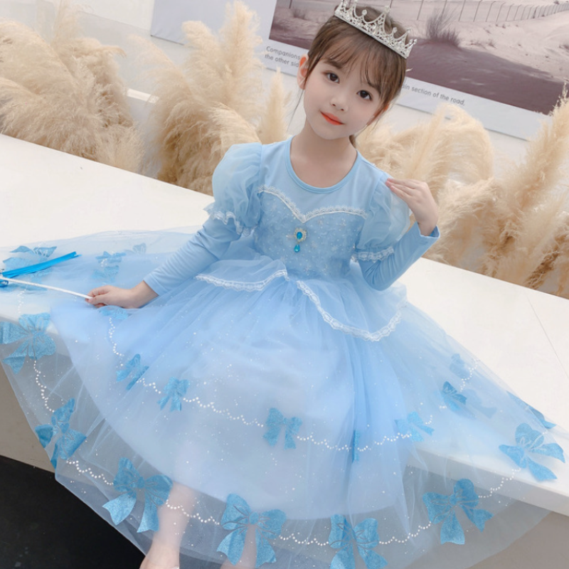 DISNEY kids designer clothes infant designer clothes Elsa princess dress little girl printed tulle skirt children's birthday outfit girls dress.