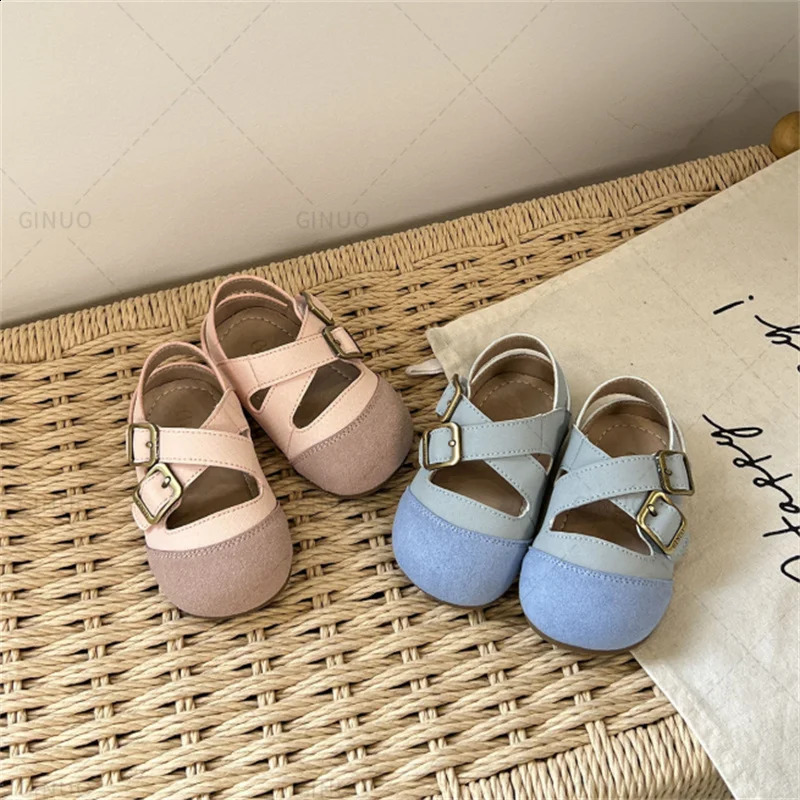 Summer Baby Shoes Leather Barefoot Shoes Soft Sole Princess Shoes Fashion Toddler Girls Sandals EU 16-25 250527