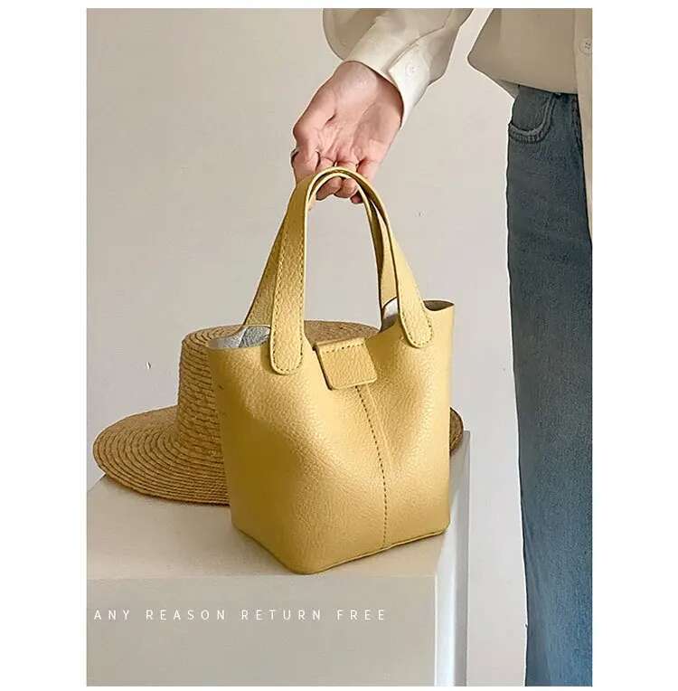 Soft Leather Handbag New Trendy Leisure Bucket Versatile Single Shoulder Crossbody Bag