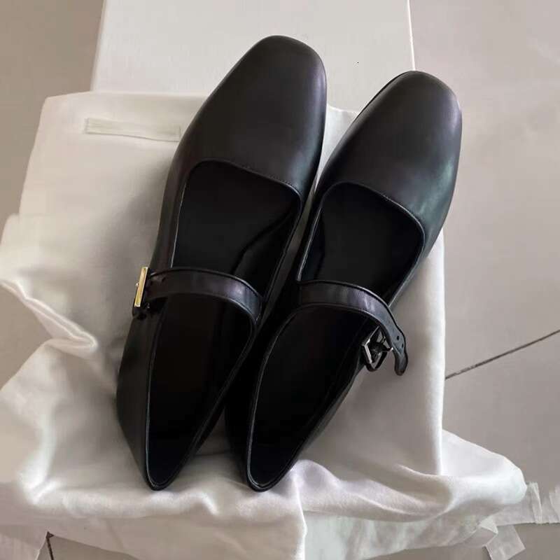 Genuine Leather Square Toe Mary Jane Strap Versatile Flat Shallow Mouth Single Women's Spring Ballet Shoes