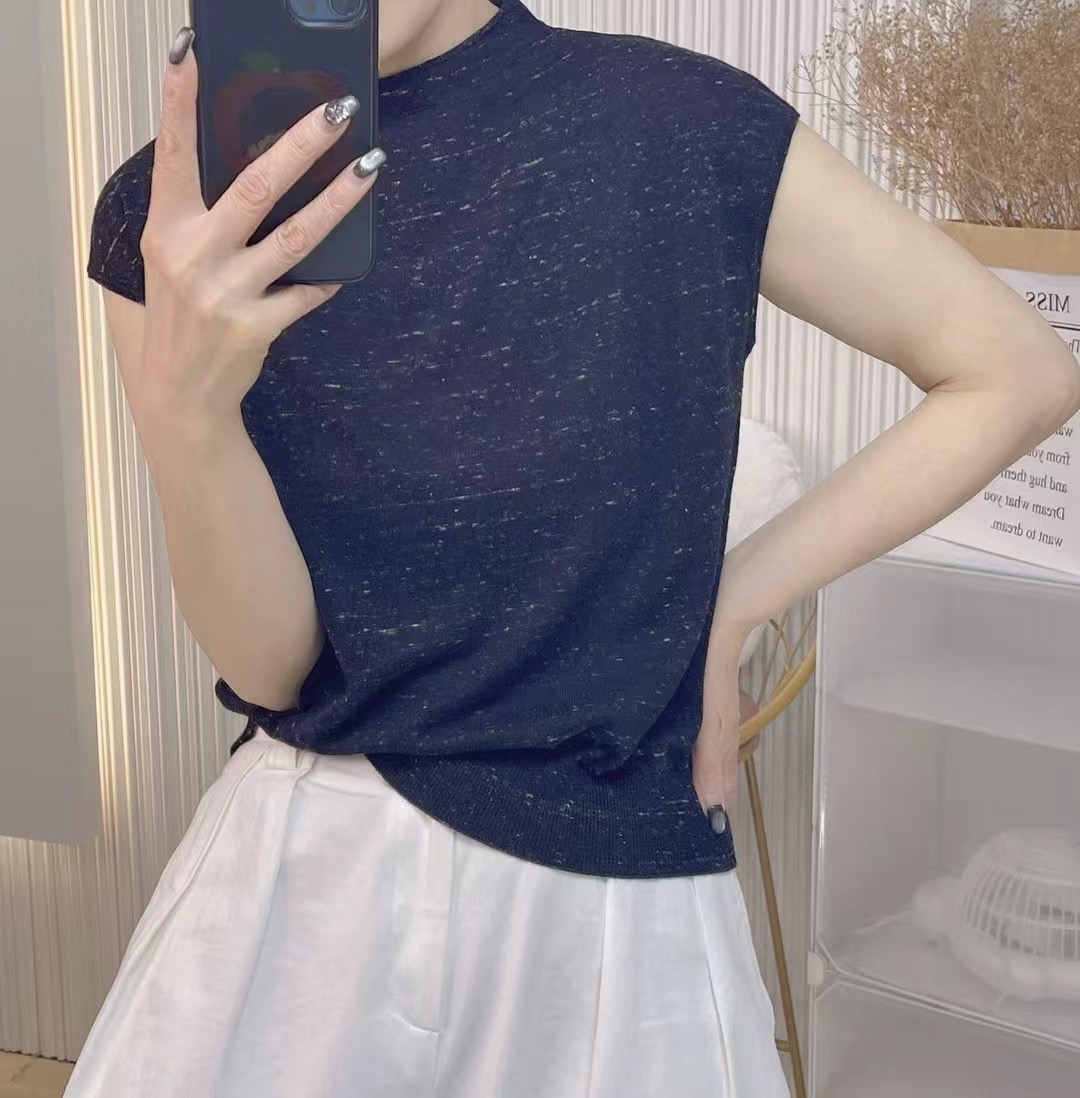 Spring and summer round neck colorful yarn fly sleeve bottoming versatile knit sweater women's thin show temperament tops