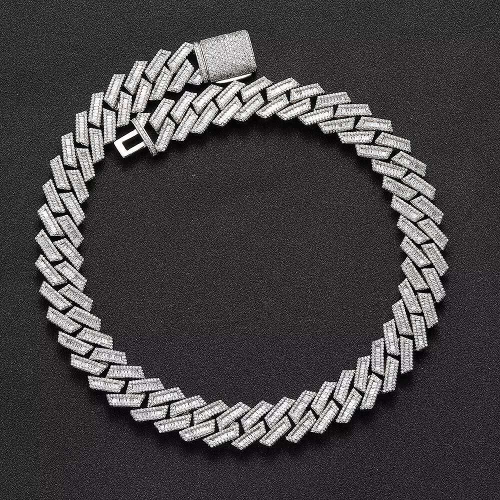 NUOYA Hip Hop Jewelry Iced Out 18MM 925 Sterling Silver Prong Chain Necklace Bling Moissanite Cuban Link Chain for Men Women
