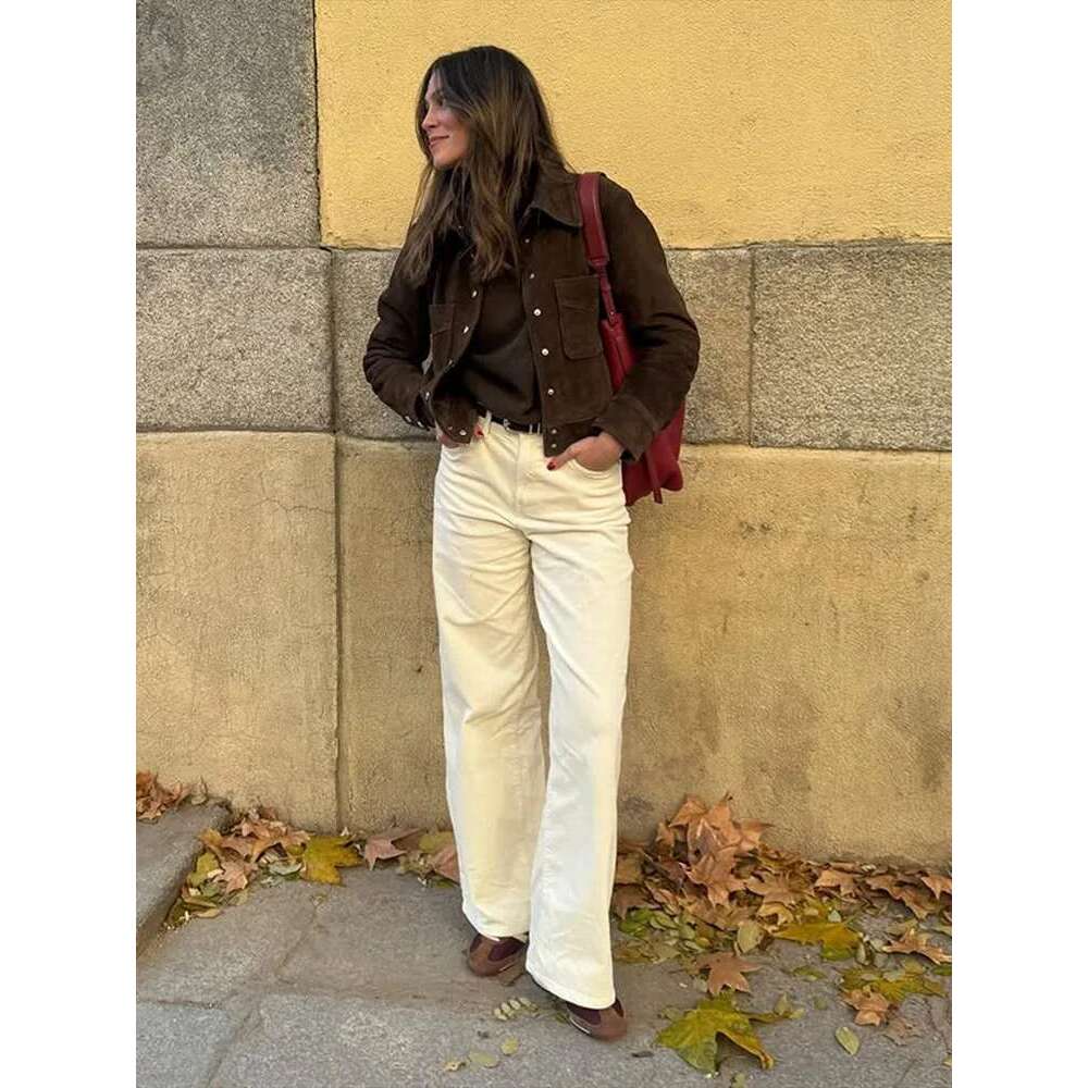 Retro Brown Suede Women's Jackets Lapel Long Sleeve Single Breasted Female Coat 2025 Spring Street Fashion Lady Outerwears