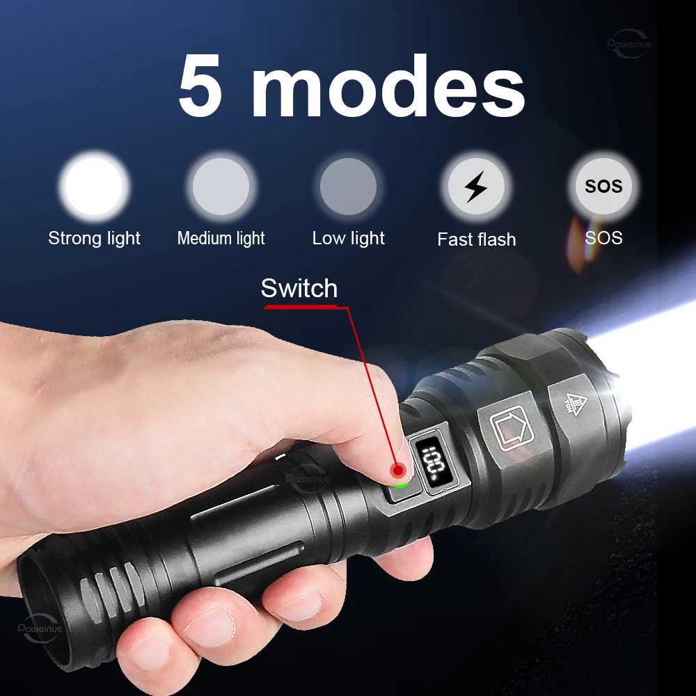 800W Ultra Powerful LED Flashlight White Laser Tactical Flash Light 26650 Rechargeable High Power Torch 2500M Camping LanternXJ250529