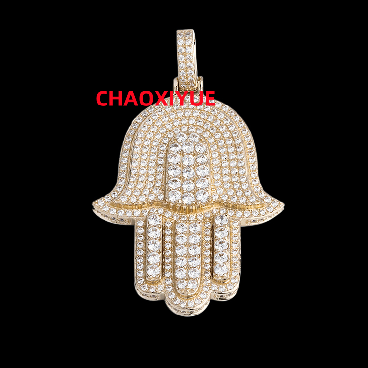 Hip Hop Fashion 925 Sterling Silver Iced Out Diamond Moissanite Hamsa Hand Pendant Rapper Charm Moissanite Pendants Charms