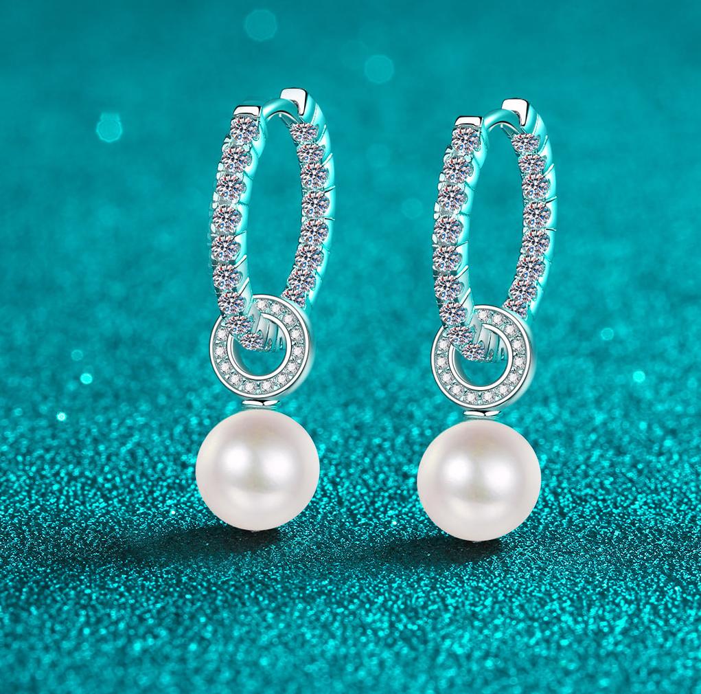 925 Sterling Silver PT950 Gold Plated Earrings, 5A Moissanite Freshwater Pearl Stud and Drop Earrings, Fashionable Chic Women's Jewelry, Wholesal
