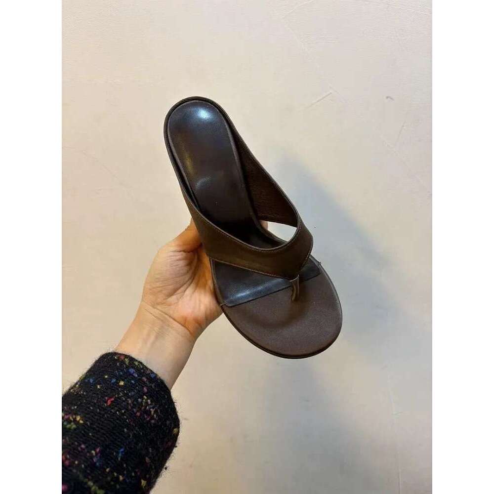 Cowhide Version ~ Niche Wedge Toe Post for Women Outdoor 2025 New Summer Sandals High Heels