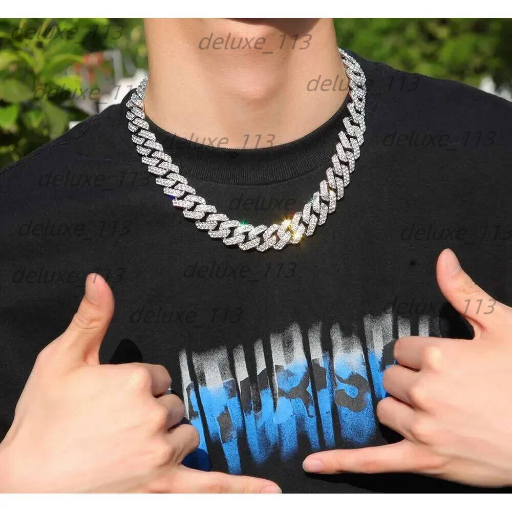 Pass Tester Sier Cuban Link Chain Wide 2Rows Solid Moissanite Dia 8Mm-20Mm Jewelry Set Necklaces Hiphop
