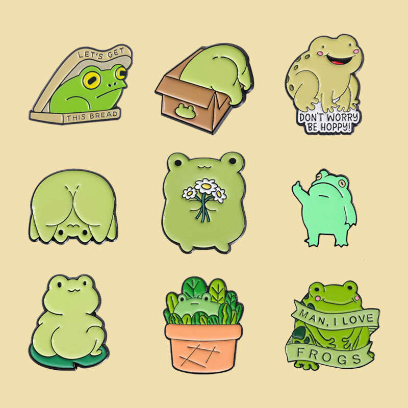 Set of 9 Cute Frog Animal Metal Badges Clothing Accessories Lapel Pins