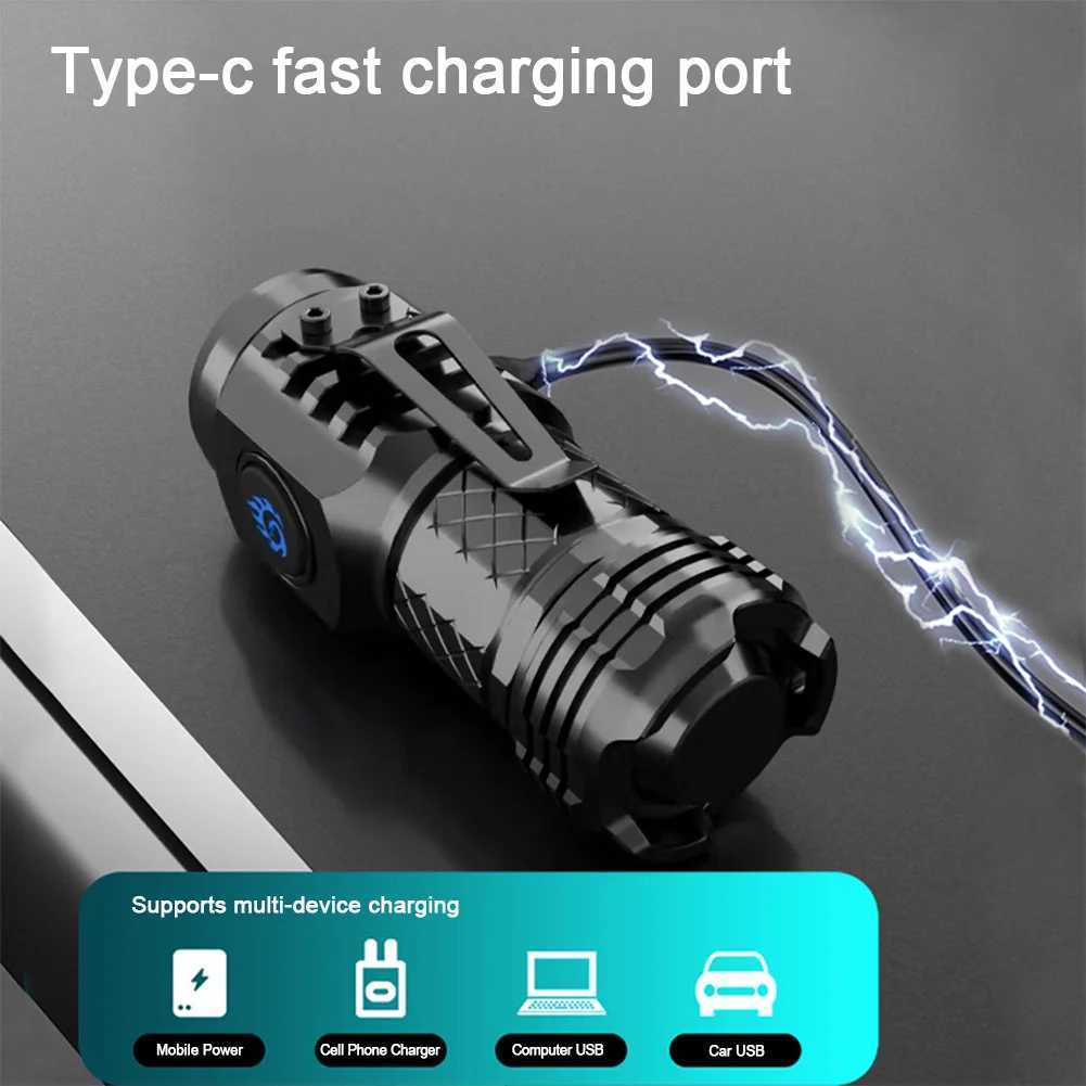 High Power LED Flashlight 3-Eyed Mini Flashlight USB Rechargeable Clip-on Torch Light Outdoor Emergency Work Lights for Hiking XJ250529