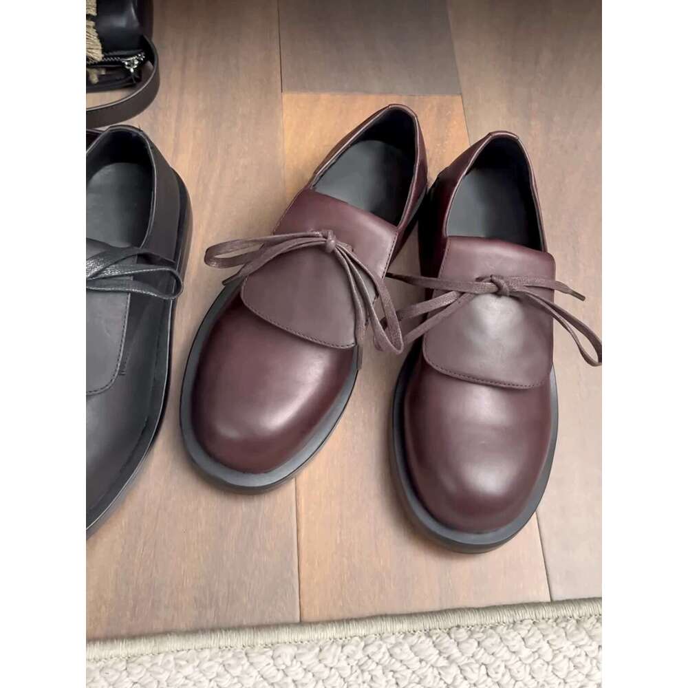 Genuine Niche Ugly Cute Big Bowknot Deep Mouth Small Leather for Women Autumn Winter Thick Heel Platform Round Toe Loafers Single Shoes