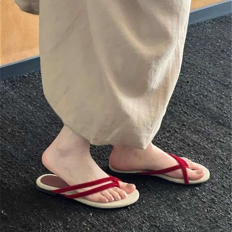 Sheepskin Version ~ Loose Fit Woven Strap Round Toe Post Sandals for Women Outdoor 2025 Summer Beach Slippers