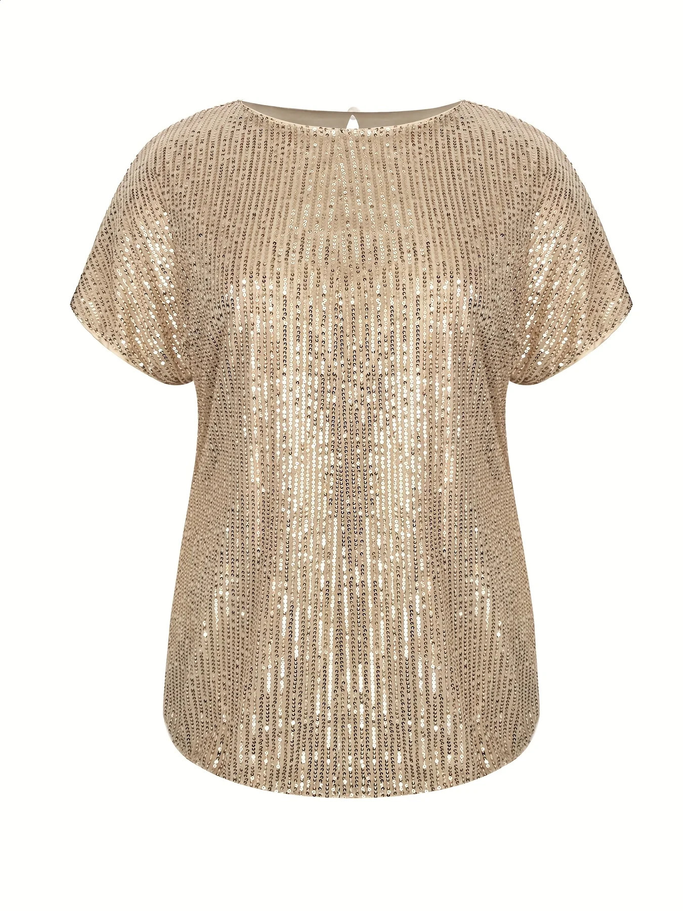 Plus Size Womens Sequined Round Neck Vest Casual Polyester Knitted Fabric Sleeveless Top Shiny Texture Suitable for Daily Wear 250519