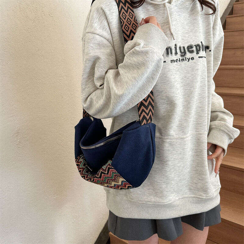 Denim Dumpling 2025 Personalized Ethnic Style Heavy Embroidery Crossbody Canvas Trendy Women's Bag