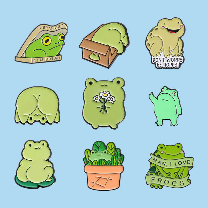Set of 9 Cute Frog Animal Metal Badges Clothing Accessories Lapel Pins
