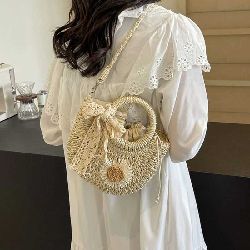 Handwoven Straw Rattan Half-Moon Beach Handbag Small Women Summer Hollow Out Crossbody Shoulder Bag XJ2520528