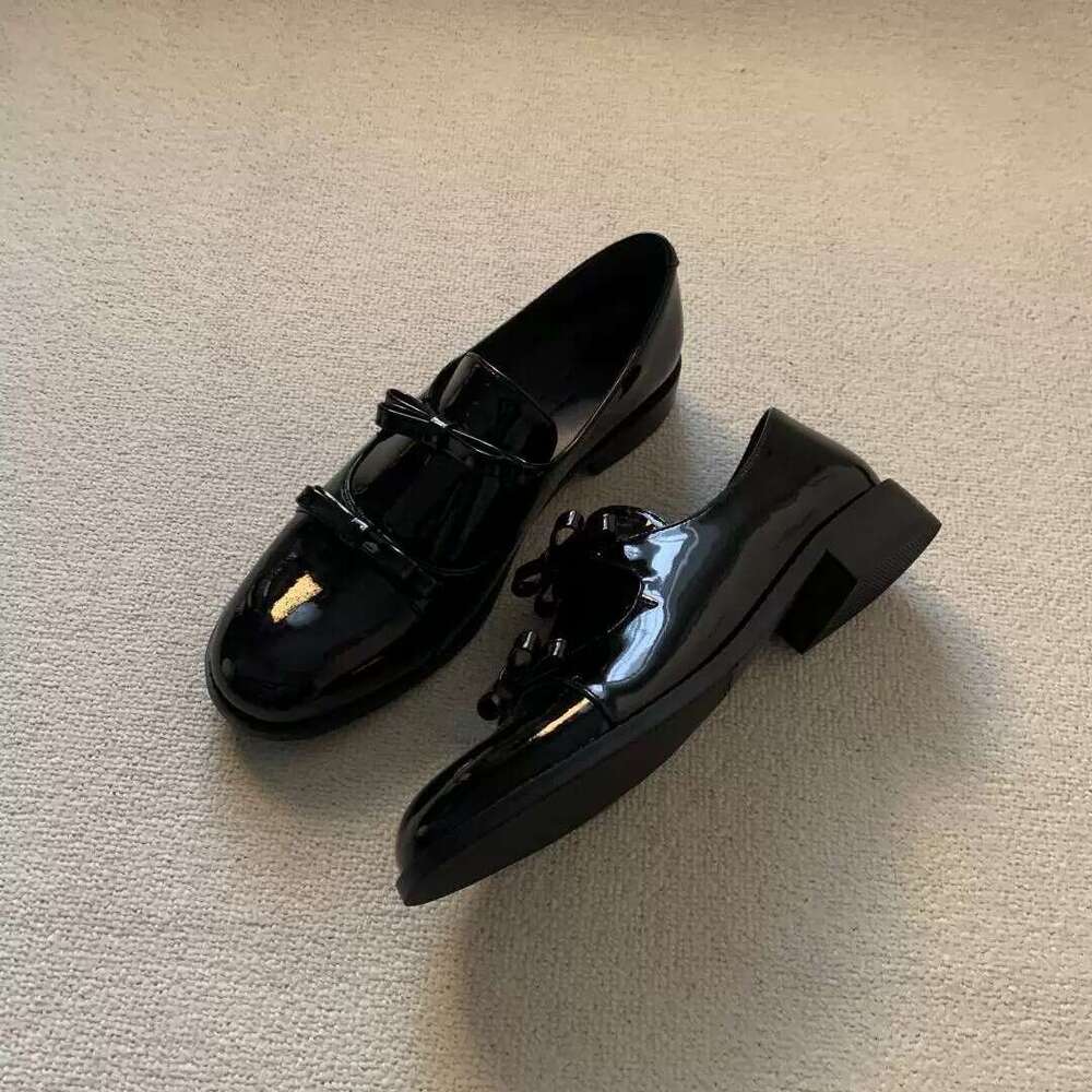 Genuine Leather Double Bowknot Women's Loafers 2025 Spring New Chunky Heel Round Toe Mary Jane Shoes