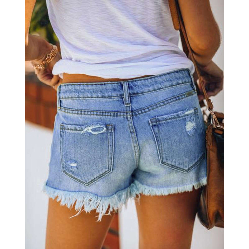 Shorts Women Denim Shorts Trendy Buttoned Printed Patchwork Denim Shorts For Women With Rips And Fringes Jean Shorts