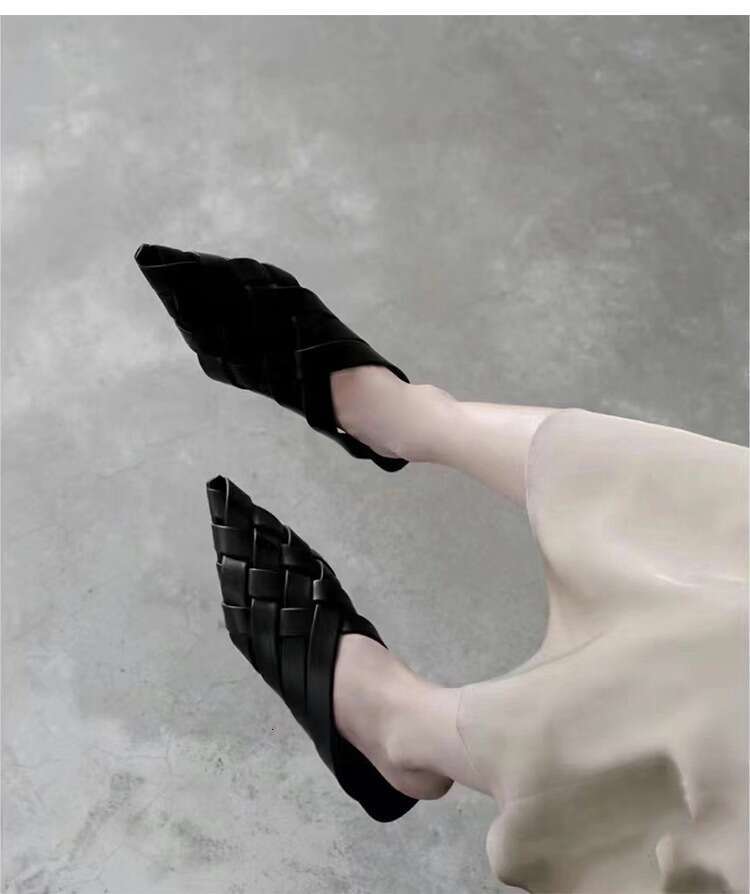 Grape Mom Studiolee Pointed Toe Women Mules Flat Woven Hollow Sandals