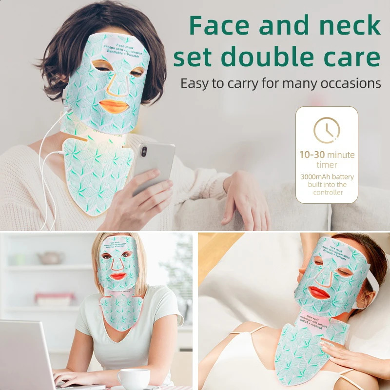 8 Colors Facial LED Mask with Neck Red Light Near Infrared Beauty Mask Aging Skin Rejuvenation 250528
