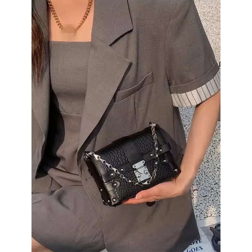 Spring Summer New Chain Fashion Small Box Bag Hasp Sheepskin Genuine Leather Single Shoulder Casual Crossbody Bags