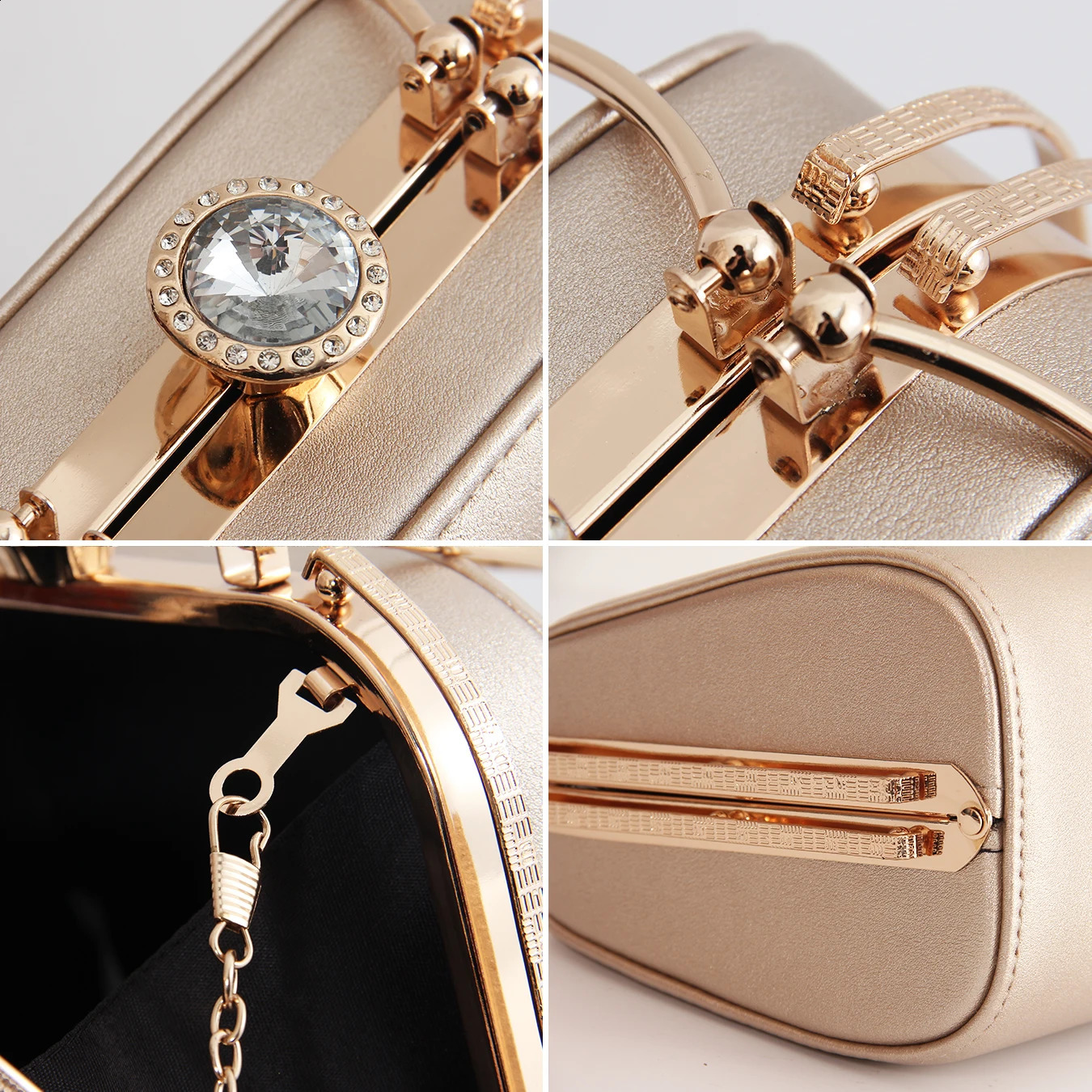 Ladies Elegant Solid Color Evening Bag Fashion PU Handbag Rhinestone Lock Buckle Hundred Shoulder Crossbody Bag with Chain 250528