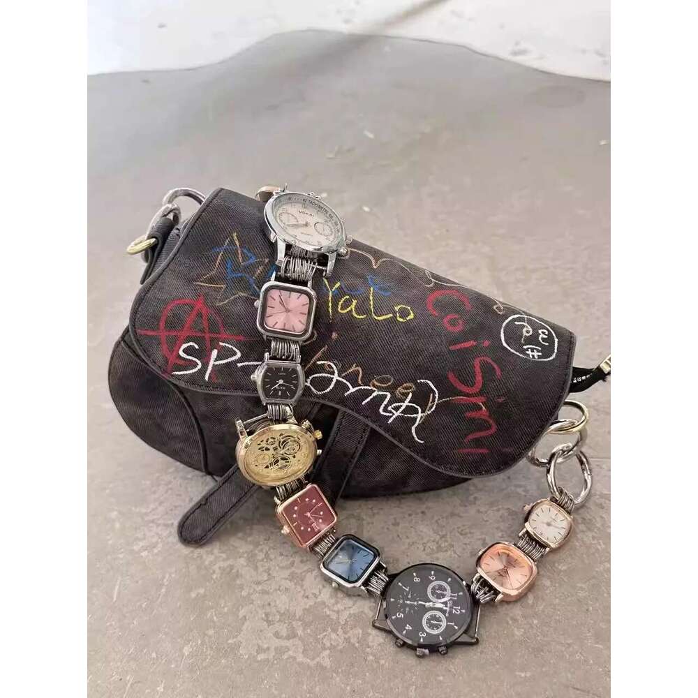 Niche Couples Hand Drawn Graffiti Saddle Unisex Retro Watch Shoulder Strap Crossbody Adult Punk Design Armpit Bag