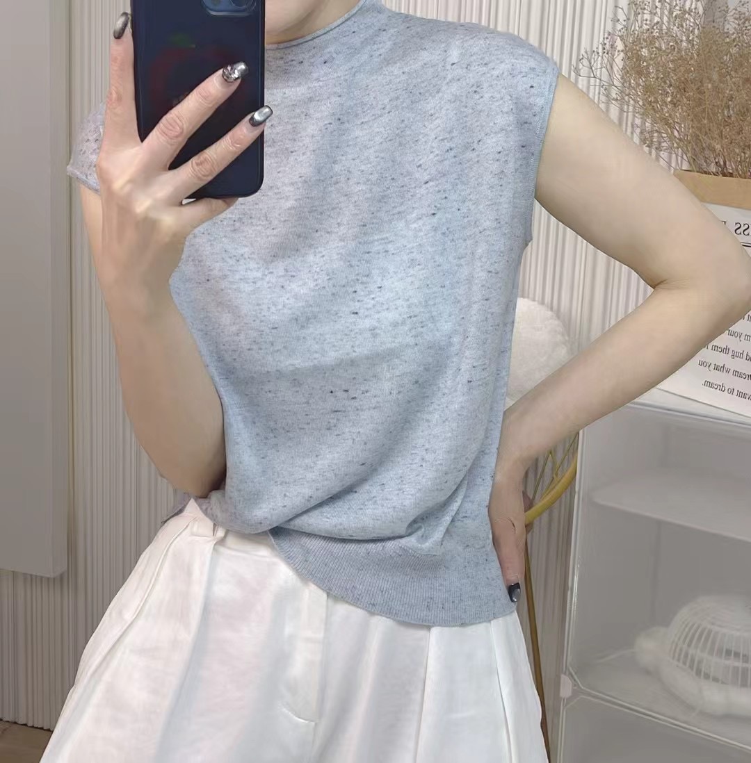 Spring and summer round neck colorful yarn fly sleeve bottoming versatile knit sweater women's thin show temperament tops