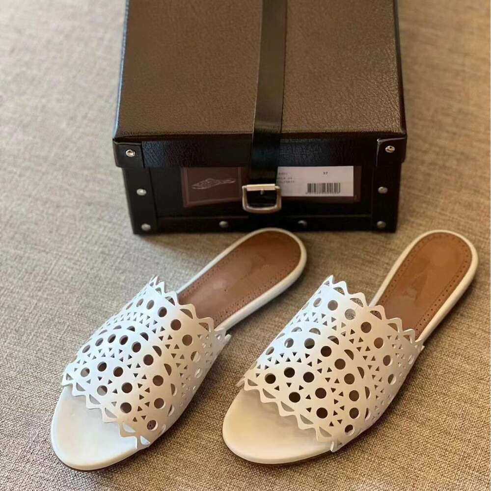 Genuine Leather Hollow Laser Carved Flat Women, Fashionable 2024 New Summer Sandals for Outdoor Wear