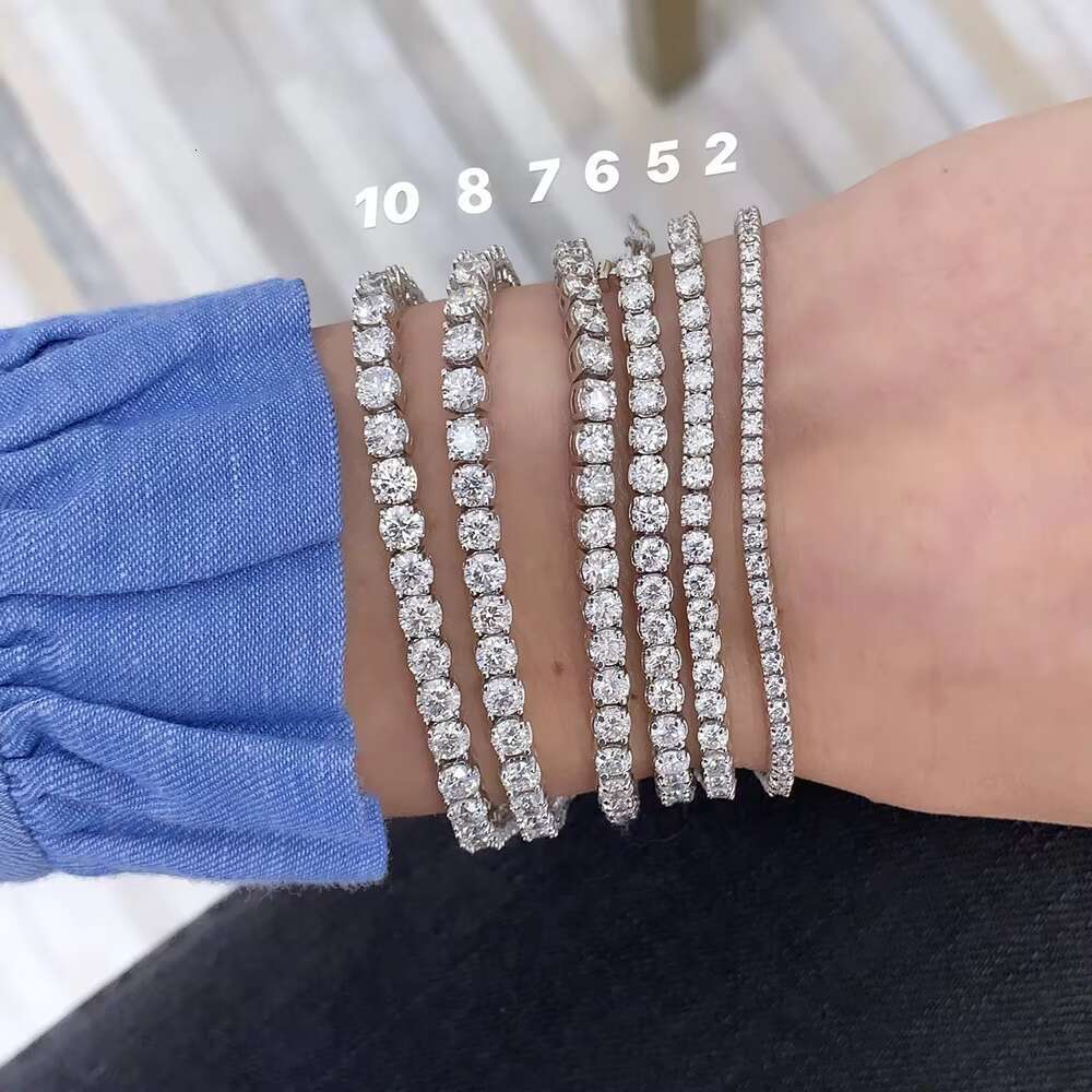 Real Gold Jewelry Au585 Tennis Chain Bracelet Lab Grown Diamond VS1 Excellent 2mm 3mm 4mm 5mm Prong Setting Classic Style