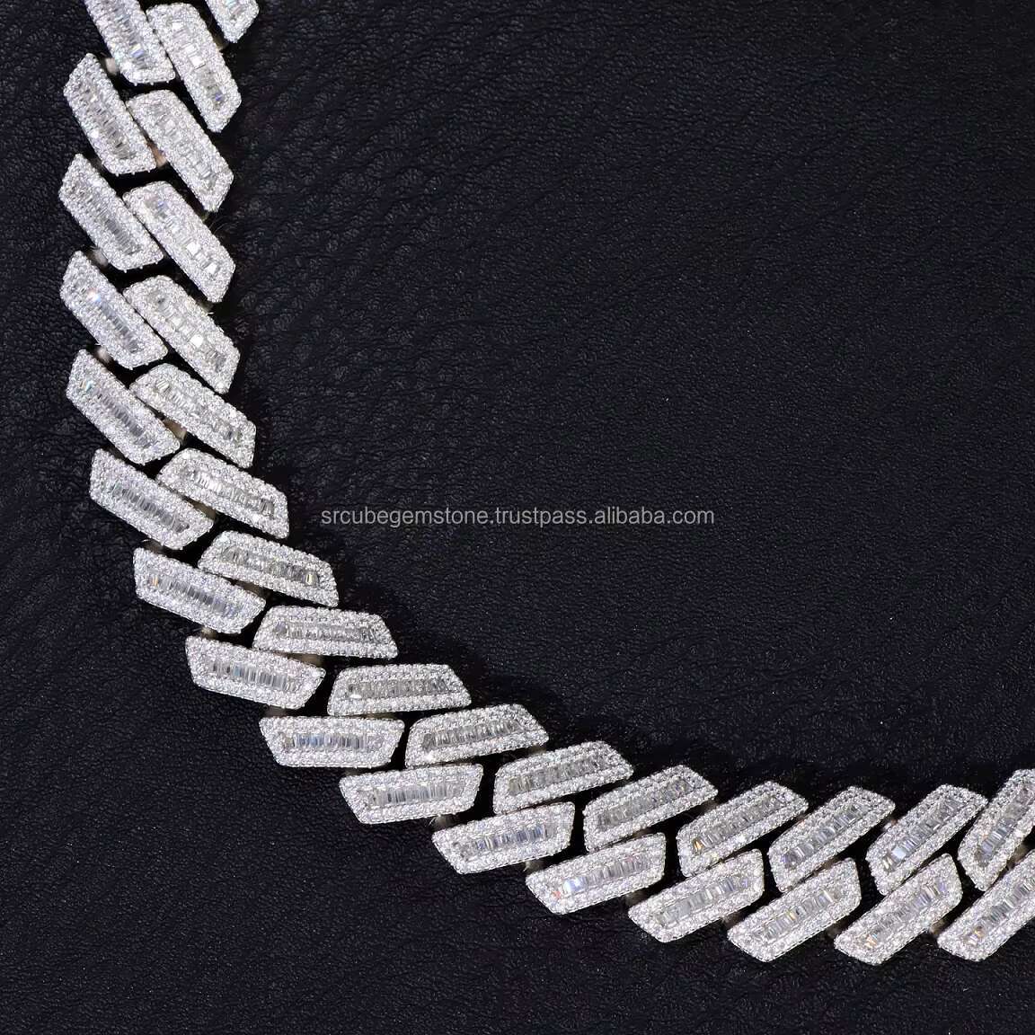 New 16mm Baguette Diamond Cuban Chain 925 Sterling Silver Iced Out VVS Moissanite Necklace Hip Hop Custom Chain
