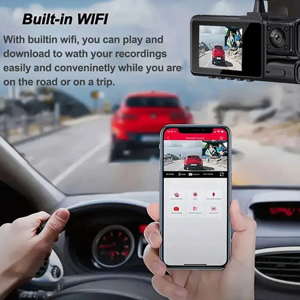 Car dvr 3 Channel Dash Cam Motion Detection HD 1080P Vehicle Video Recorder G-Sensor Car Camcorder Night Vision Front Rear Inside Camera R250529
